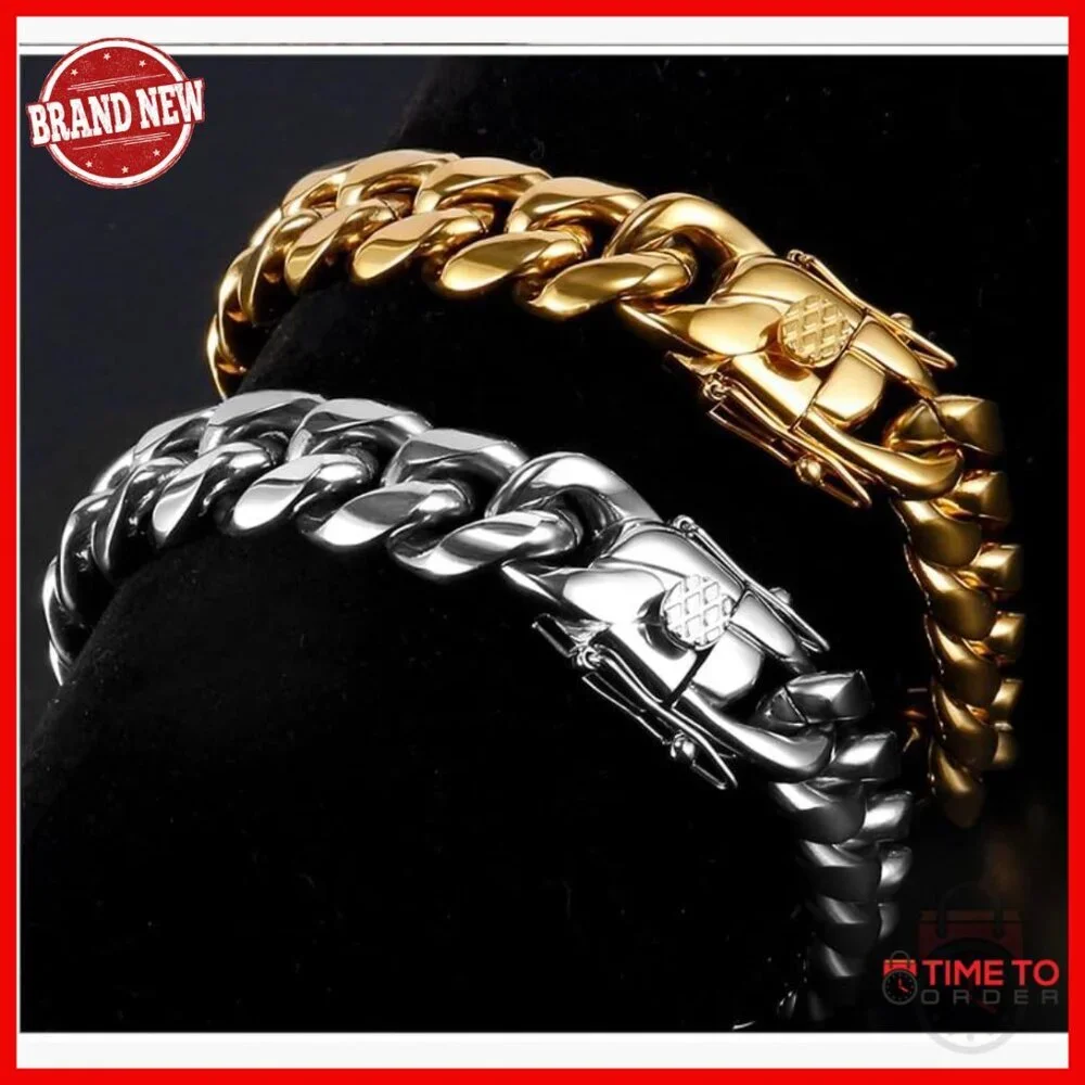 18K Gold Cuban Chain Bracelet 8 Inch Hip Hop Style Unisex Gift